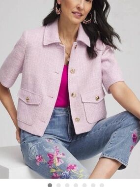 Light Pink Short-Sleeve Tweed Jacket